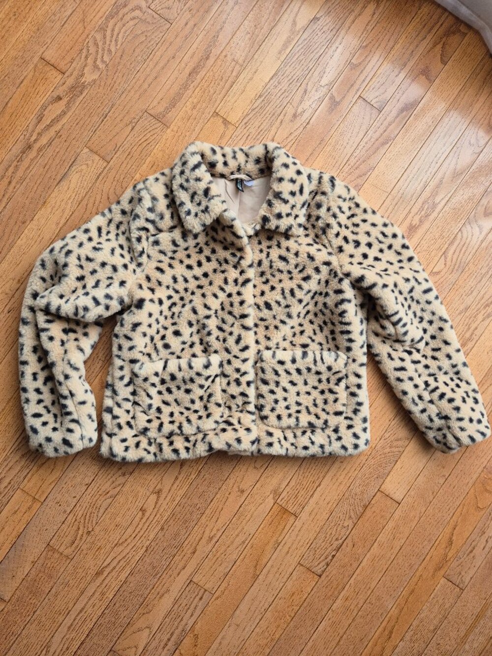 H&M Faux Fur Leopard Print Coat Medium